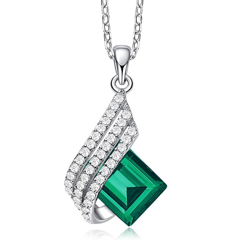 S925 Sterling Silver Crystal Pendant Necklace for Women – Diamond-Accented Colorful Gem - Mart Oasis