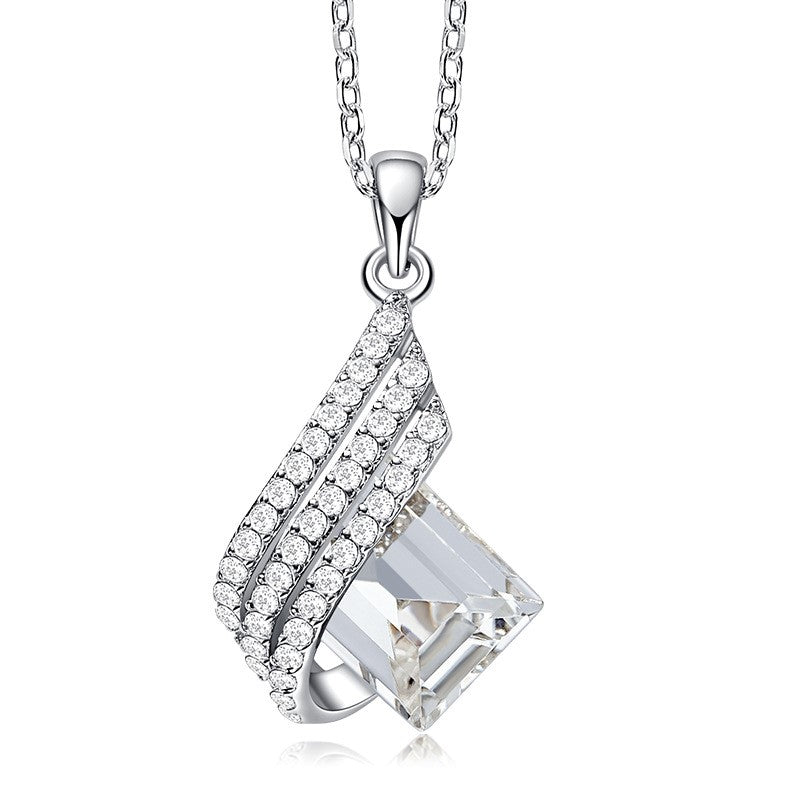 S925 Sterling Silver Crystal Pendant Necklace for Women – Diamond-Accented Colorful Gem - Mart Oasis