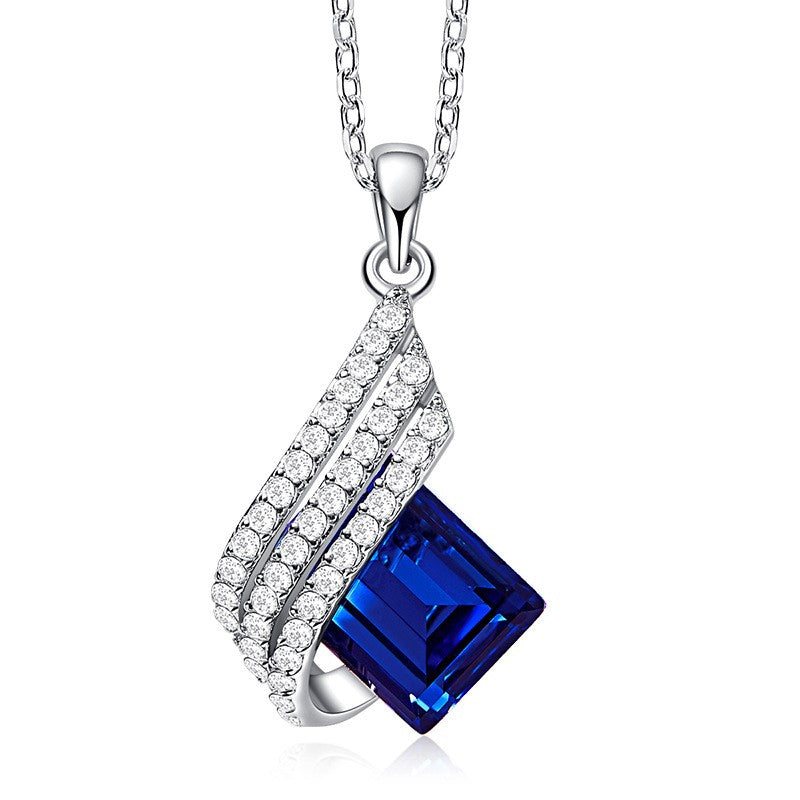 S925 Sterling Silver Crystal Pendant Necklace for Women – Diamond-Accented Colorful Gem - Mart Oasis