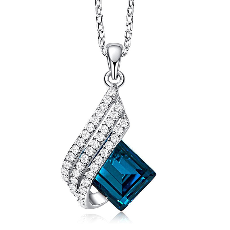S925 Sterling Silver Crystal Pendant Necklace for Women – Diamond-Accented Colorful Gem - Mart Oasis