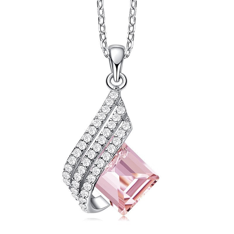 S925 Sterling Silver Crystal Pendant Necklace for Women – Diamond-Accented Colorful Gem - Mart Oasis